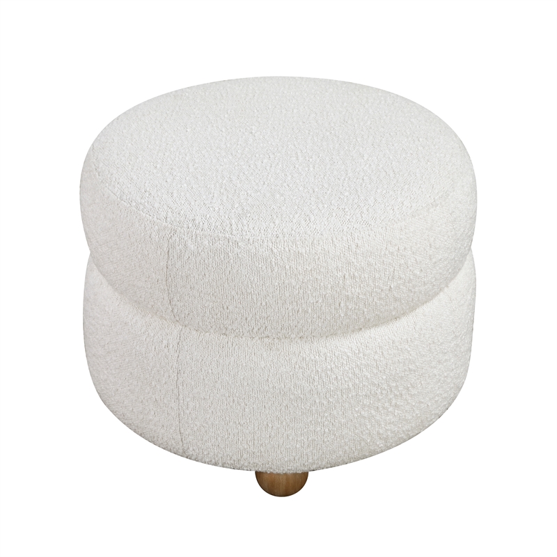 Pemberly Row Boucle Fabric Swivel Chair with Ottoman in White