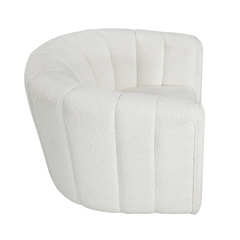 Pemberly Row Boucle Fabric Swivel Chair with Ottoman in White