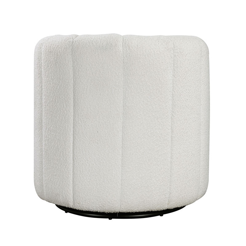 Pemberly Row Boucle Fabric Swivel Chair with Ottoman in White