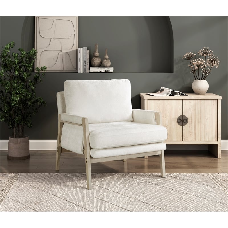 Pemberly Row Contemporary Chenille Accent Chair in Cream Finish