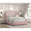 Pemberly Row Contemporary Chenille Queen Upholstery Bed in Pink