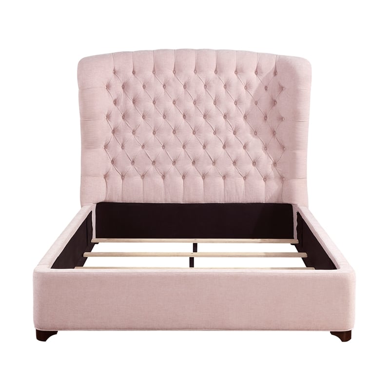 Pemberly Row Contemporary Chenille Eastern King Upholstery Bed in Pink