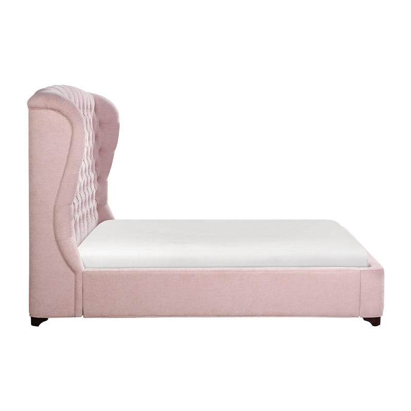 Pemberly Row Contemporary Chenille Eastern King Upholstery Bed in Pink