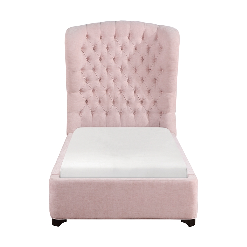 Pemberly Row Contemporary Chenille Twin Upholstery Bed in Pink