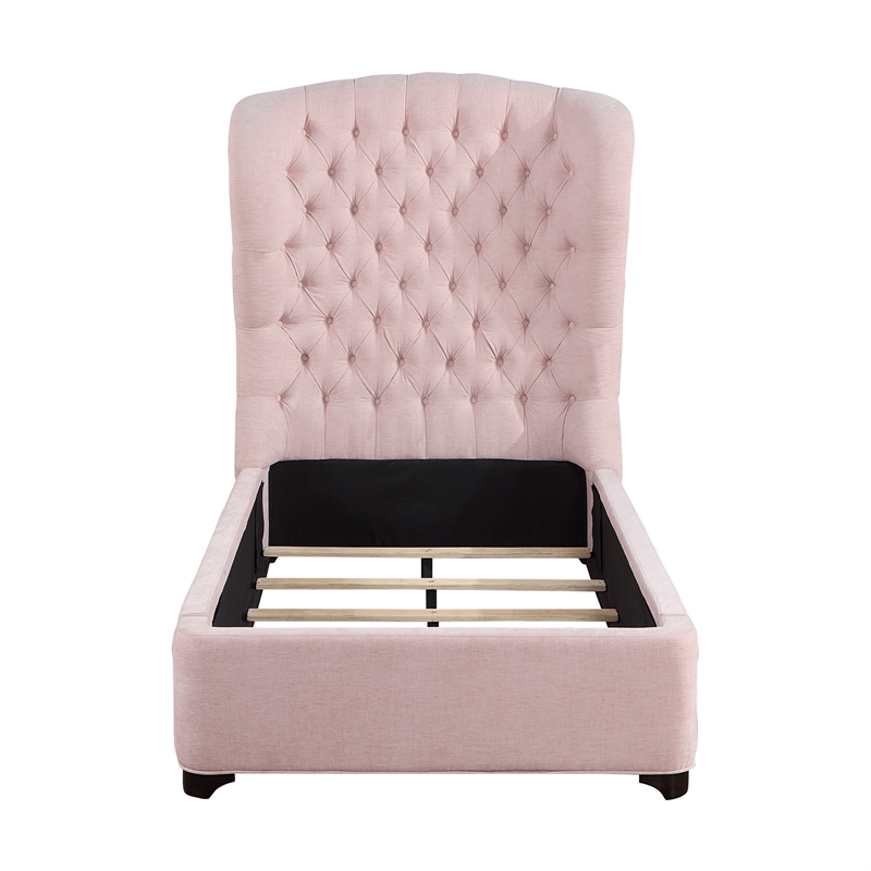 Pemberly Row Contemporary Chenille Twin Upholstery Bed in Pink