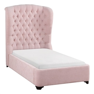Pemberly Row Contemporary Chenille Twin Upholstery Bed in Pink
