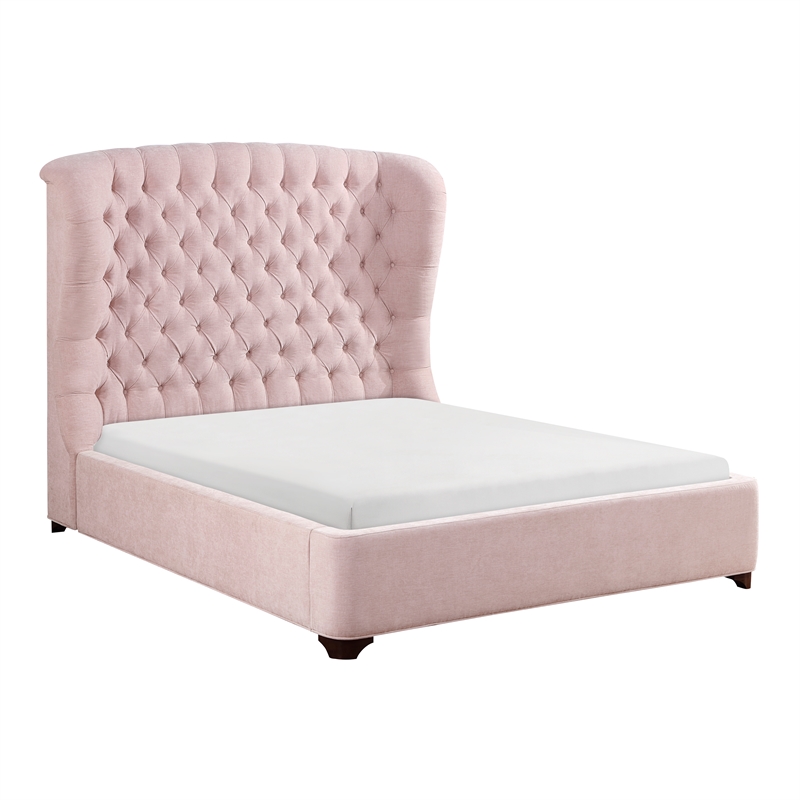 Pemberly Row Chenille California King Upholstery Bed in Pink
