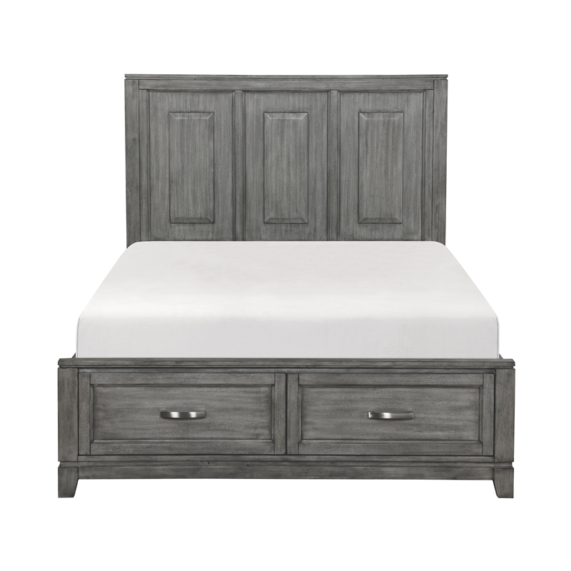 Pemberly Row Acacia Queen Platform Bed with Footboard Storage in Gray