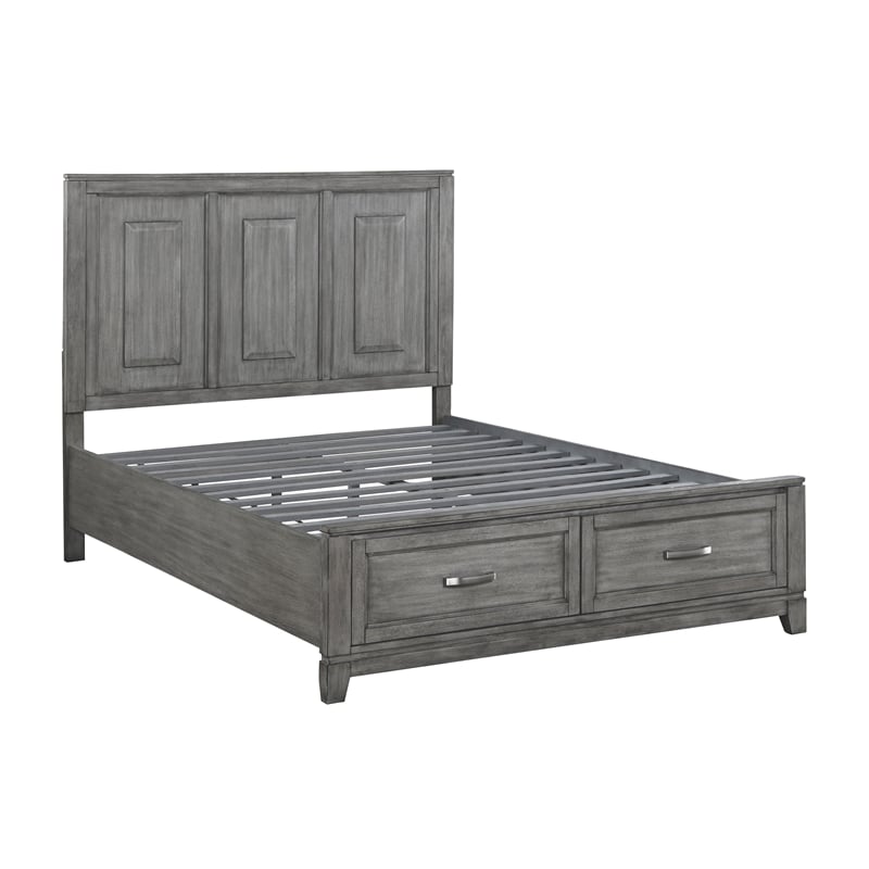 Pemberly Row Acacia Queen Platform Bed with Footboard Storage in Gray