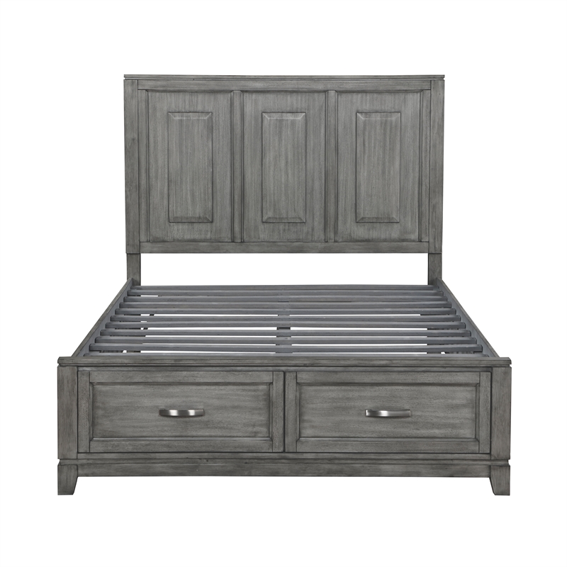 Pemberly Row Acacia Queen Platform Bed with Footboard Storage in Gray