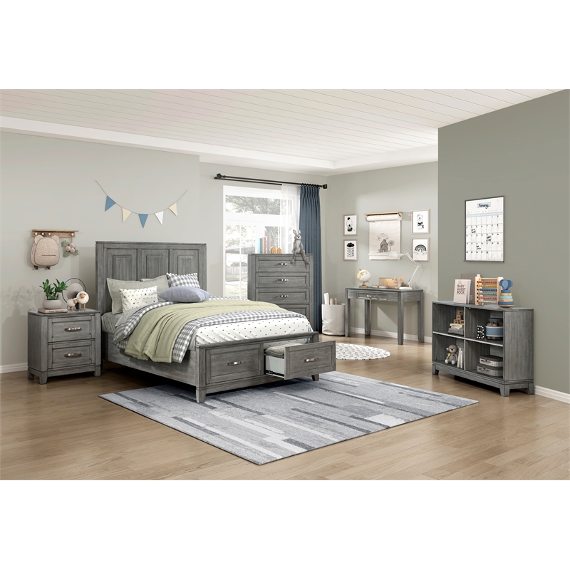 Pemberly Row Acacia Full Platform Bed with Footboard Storage in Gray