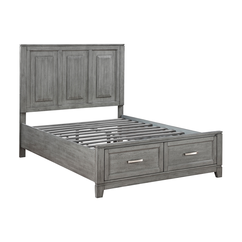 Pemberly Row Acacia Full Platform Bed with Footboard Storage in Gray