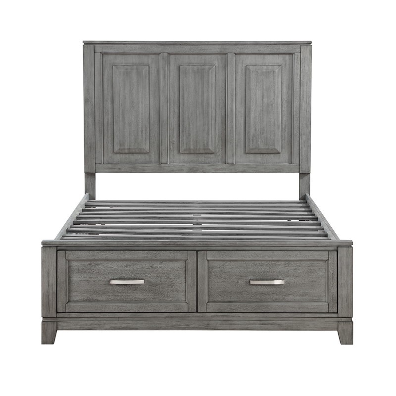 Pemberly Row Acacia Full Platform Bed with Footboard Storage in Gray