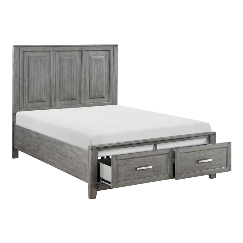 Pemberly Row Acacia Full Platform Bed with Footboard Storage in Gray