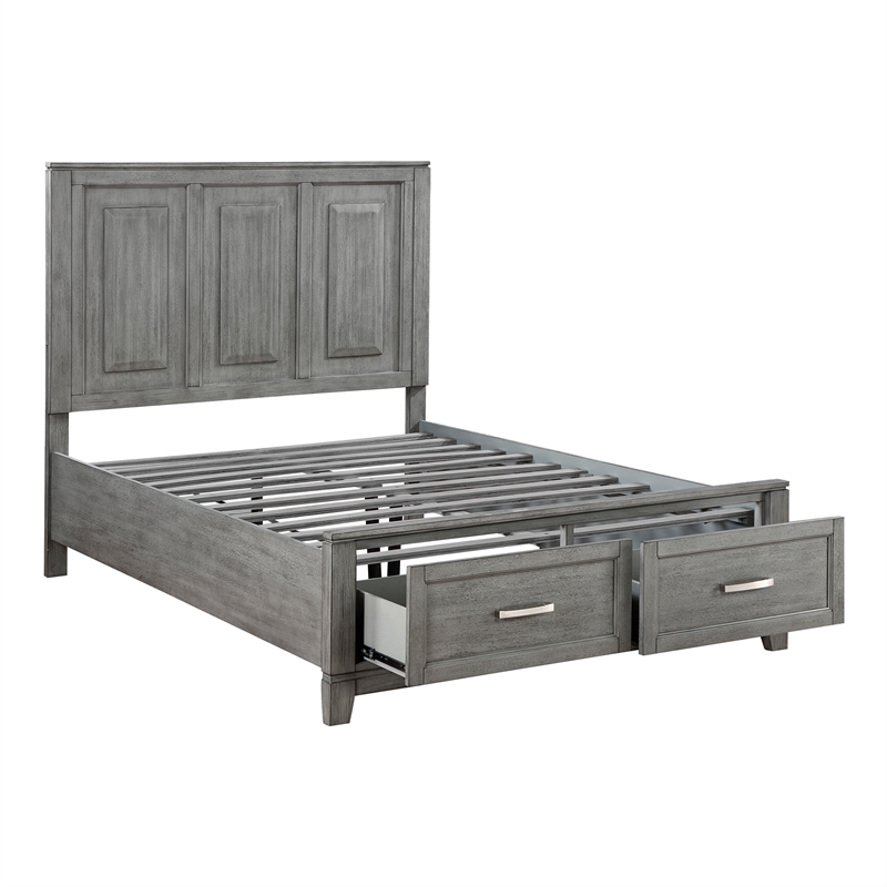 Pemberly Row Acacia Full Platform Bed with Footboard Storage in Gray