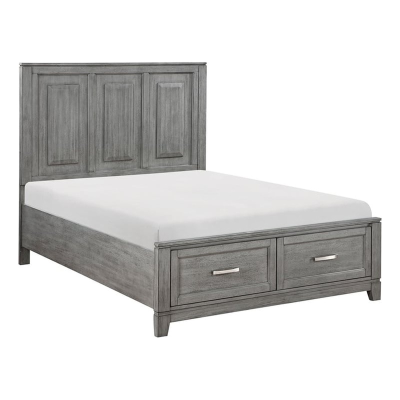 Pemberly Row Acacia Full Platform Bed with Footboard Storage in Gray