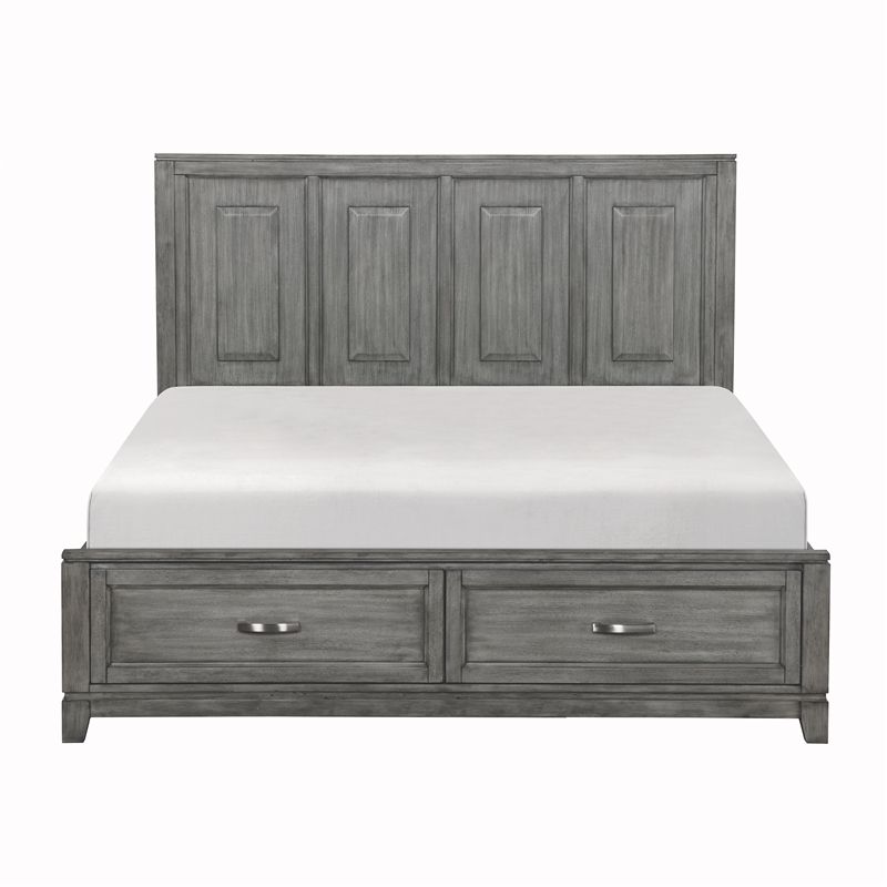 Pemberly Row Acacia Eastern King Platform Bed w Footboard Storage in Gray