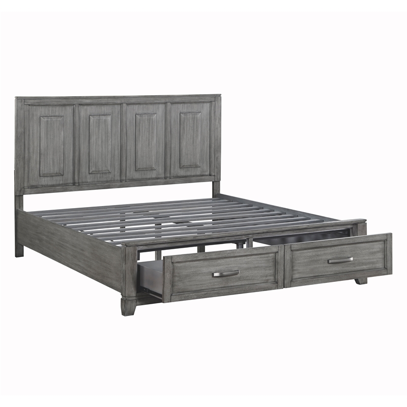 Pemberly Row Acacia Eastern King Platform Bed w Footboard Storage in Gray