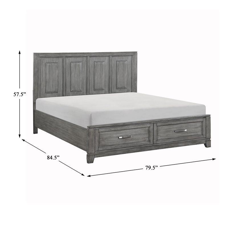 Pemberly Row Acacia Eastern King Platform Bed w Footboard Storage in Gray