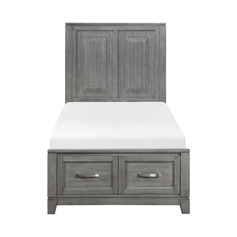 Pemberly Row Acacia Twin Platform Bed with Footboard Storage in Gray