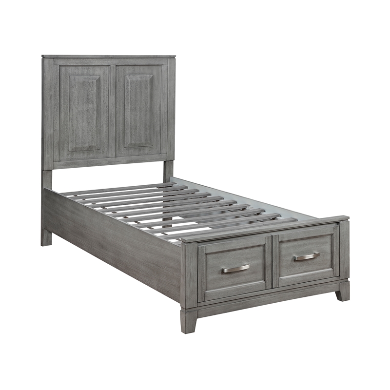 Pemberly Row Acacia Twin Platform Bed with Footboard Storage in Gray