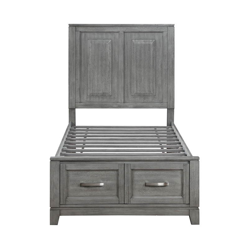 Pemberly Row Acacia Twin Platform Bed with Footboard Storage in Gray