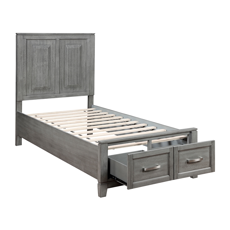 Pemberly Row Acacia Twin Platform Bed with Footboard Storage in Gray