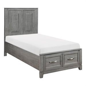Pemberly Row Acacia Twin Platform Bed with Footboard Storage in Gray