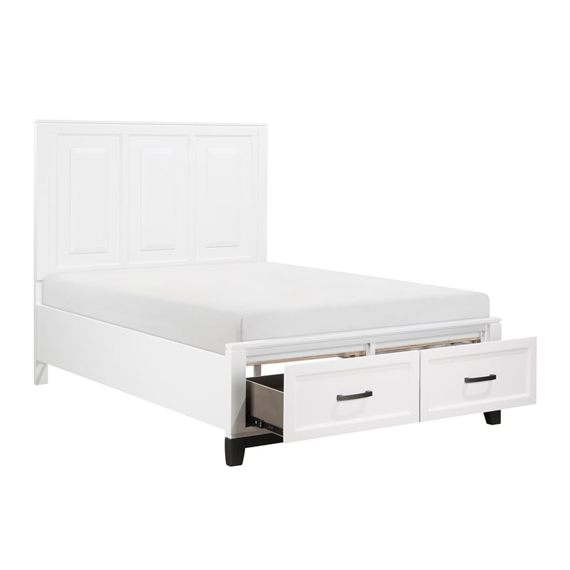 Pemberly Row Solid Wood Full Pltfm Bed in White & Metallic Gray Finish