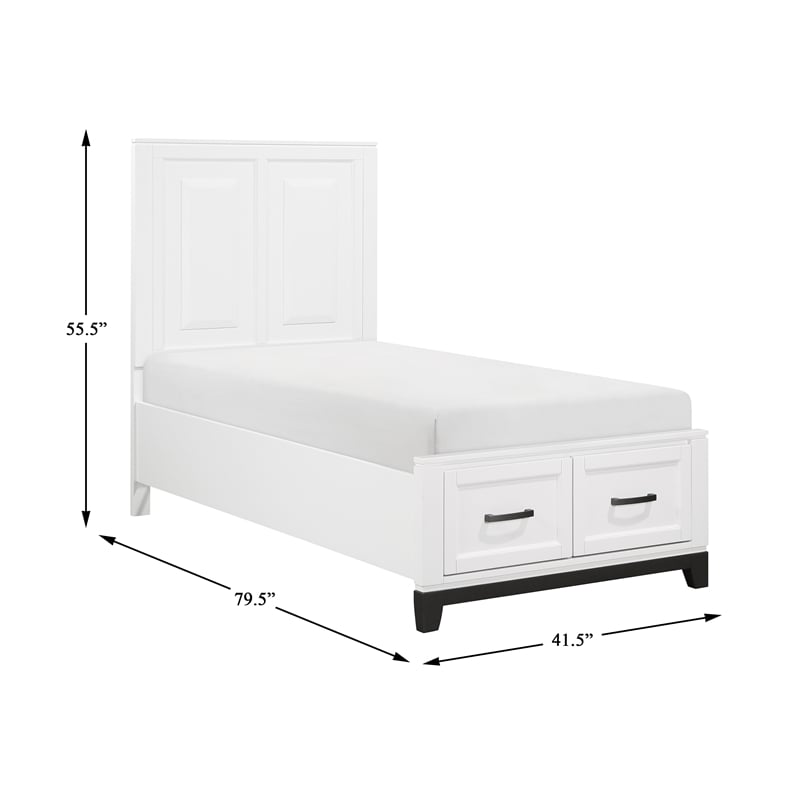 Pemberly Row Solid Wood Twin Pltfm Bed in White & Metallic Gray Finish
