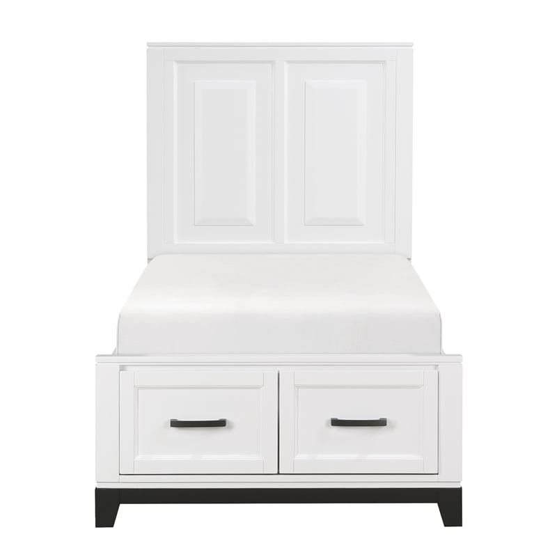 Pemberly Row Solid Wood Twin Pltfm Bed in White & Metallic Gray Finish
