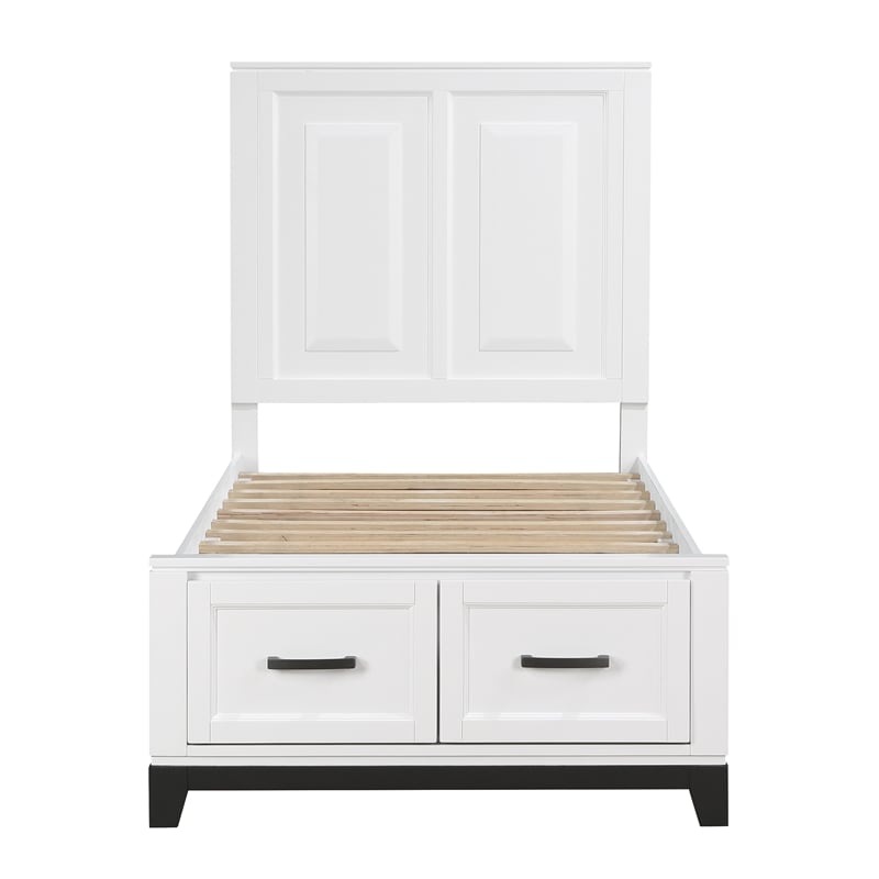 Pemberly Row Solid Wood Twin Pltfm Bed in White & Metallic Gray Finish