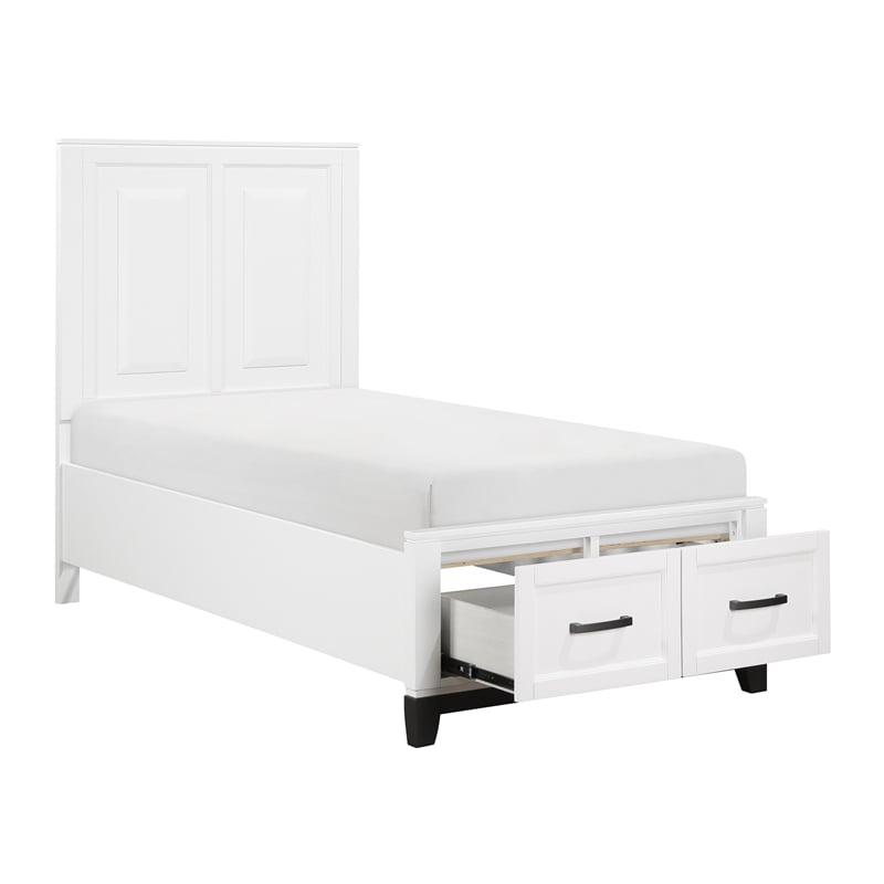 Pemberly Row Solid Wood Twin Pltfm Bed in White & Metallic Gray Finish