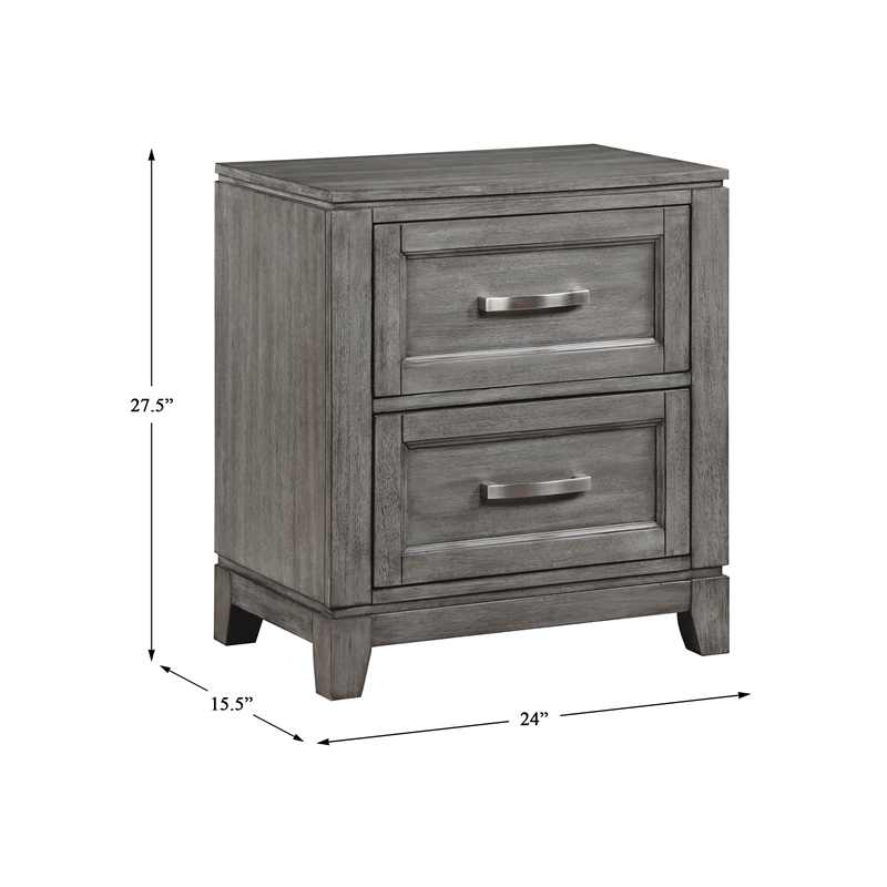 Pemberly Row Transitional Solid Wood Nightstand in Gray Finish