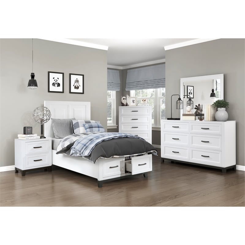 Pemberly Row Solid Wood Nightstand in White and Metallic Gray Finish
