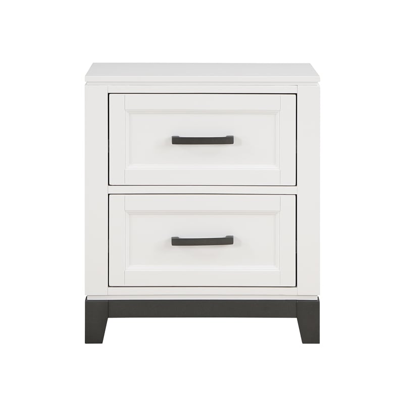 Pemberly Row Solid Wood Nightstand in White and Metallic Gray Finish