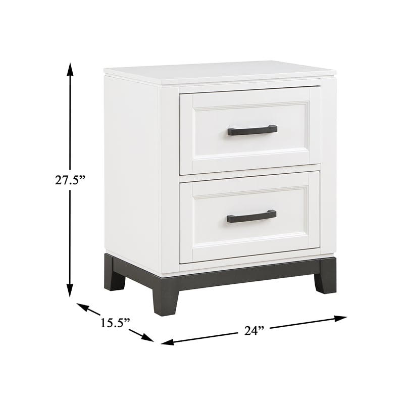 Pemberly Row Solid Wood Nightstand in White and Metallic Gray Finish