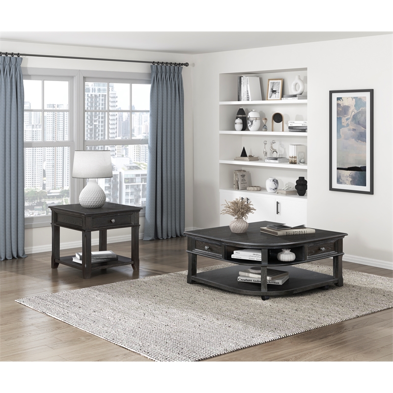 Pemberly Row Traditional Solid Wood End Table in Charcoal Finish