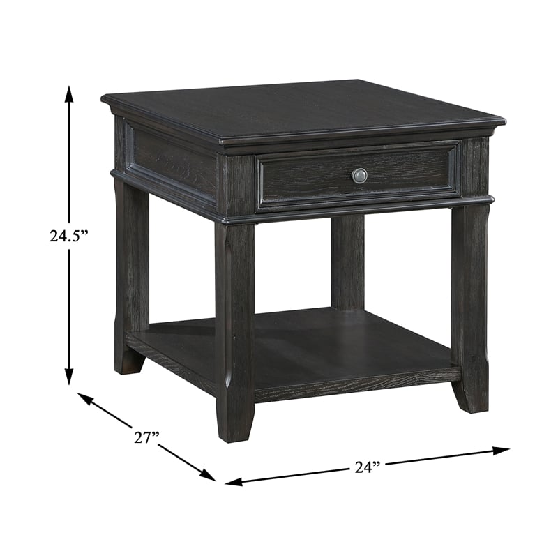 Pemberly Row Traditional Solid Wood End Table in Charcoal Finish