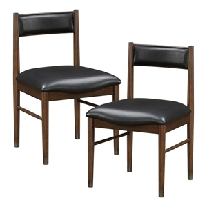 Pemberly Row Mid-Century Leather Dining Side Chair in Black (Set of 2)