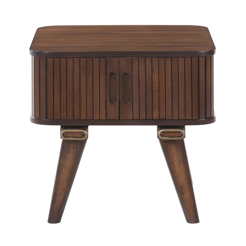 Pemberly Row Mid-Century Asian Hardwood End Table in Walnut Finish
