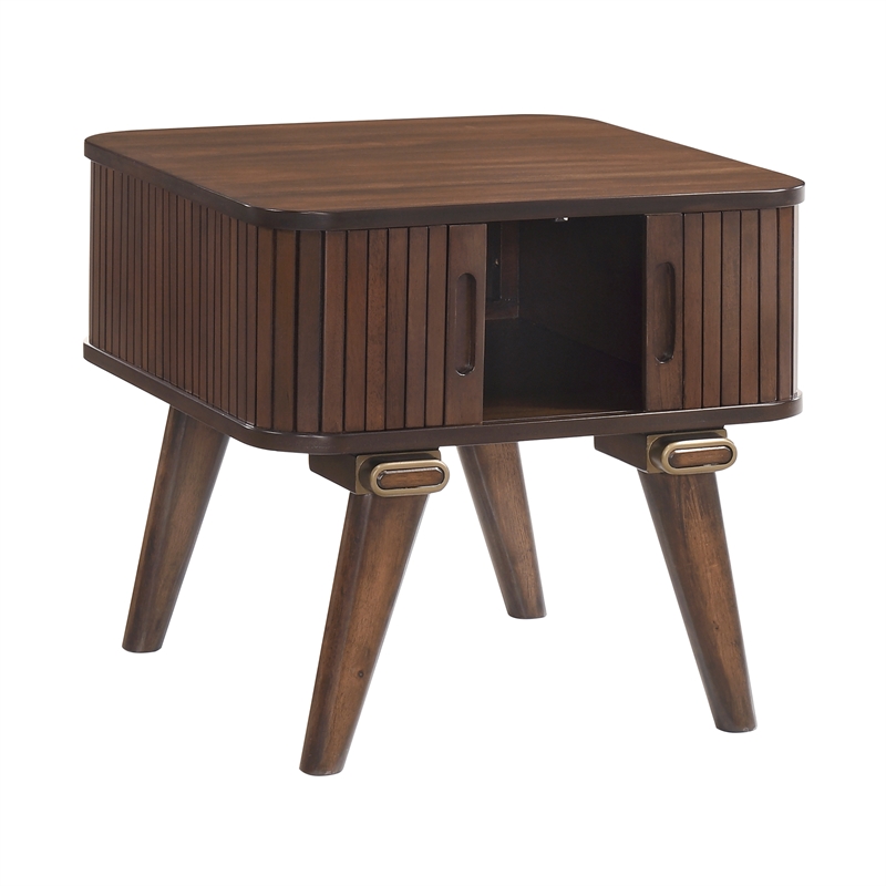 Pemberly Row Mid-Century Asian Hardwood End Table in Walnut Finish