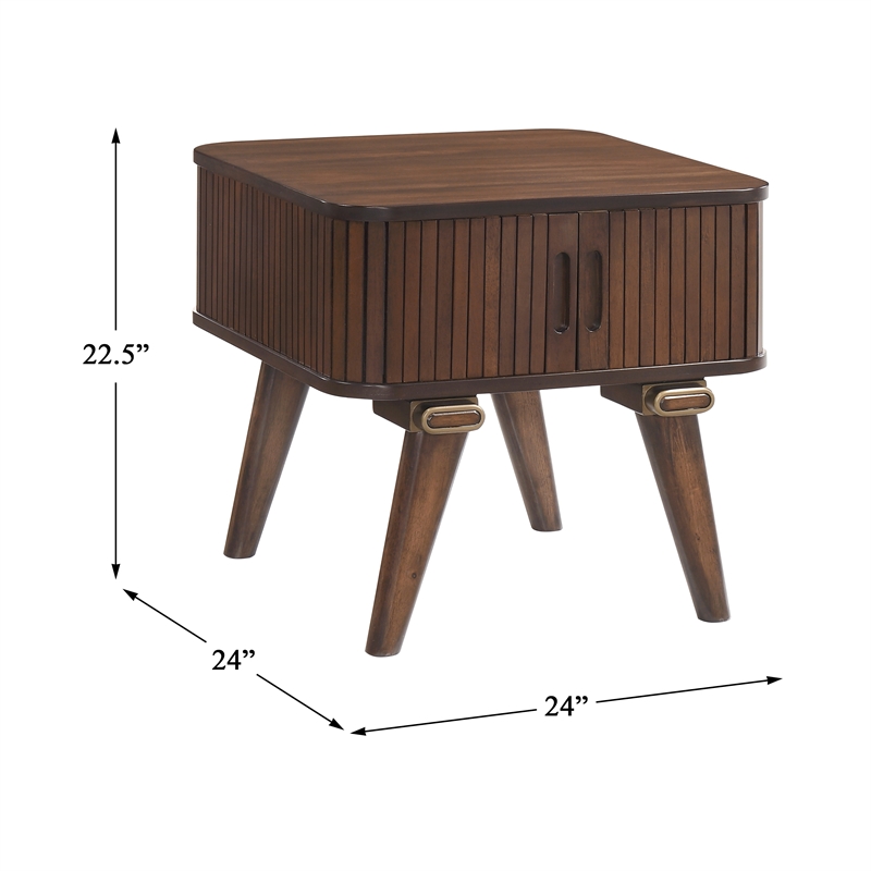 Pemberly Row Mid-Century Asian Hardwood End Table in Walnut Finish