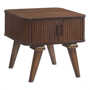 Pemberly Row Mid-Century Asian Hardwood End Table in Walnut Finish