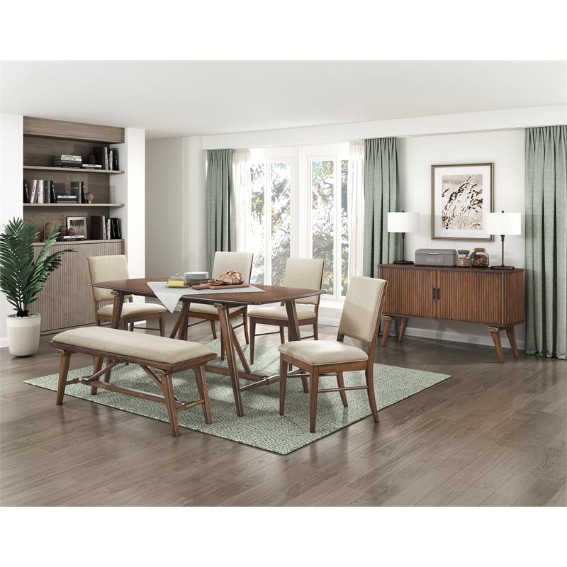 Pemberly Row Mid-Century Textured Dining Side Chair in Cream (Set of 2)