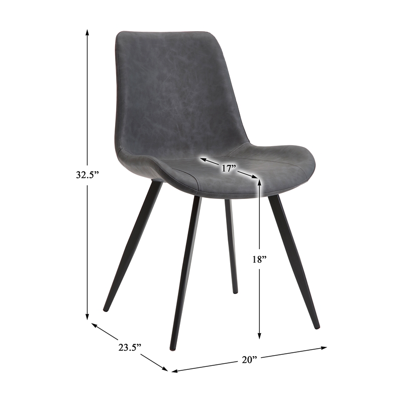 Pemberly Row Faux Leather Dining Side Chair in Gray (Set of 2)