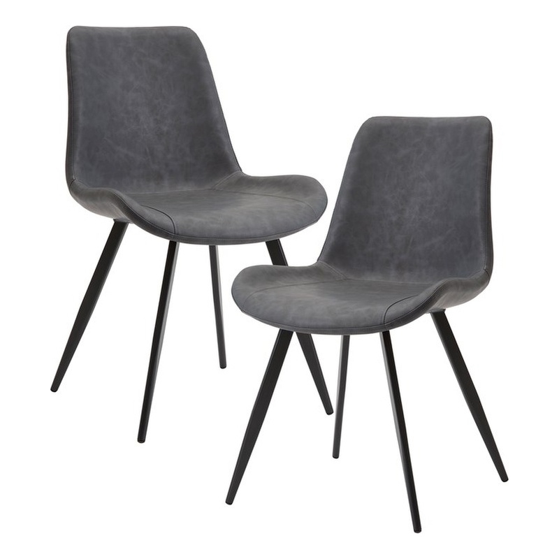 Pemberly Row Faux Leather Dining Side Chair in Gray (Set of 2)