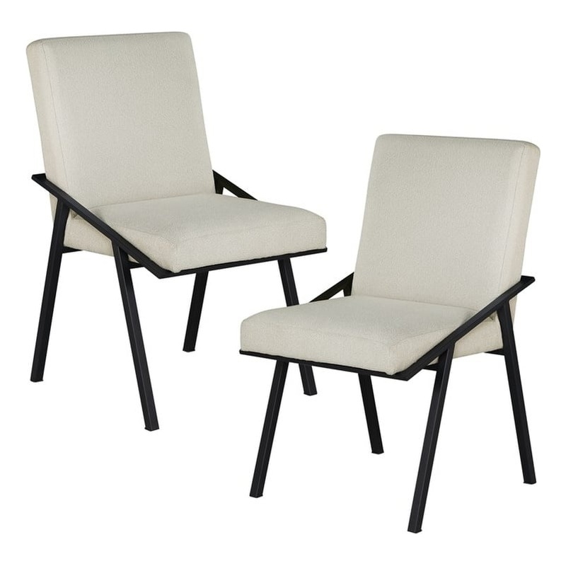 Pemberly Row Contemporary Textured Dining Side Chair in Cream (Set of 2)