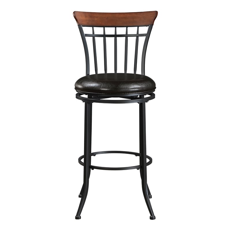 Pemberly Row Contemporary Faux Leather Swivel Pub Height Chair in Brown