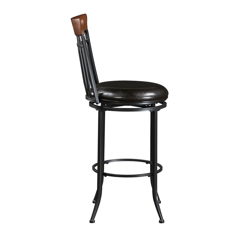 Pemberly Row Contemporary Faux Leather Swivel Pub Height Chair in Brown